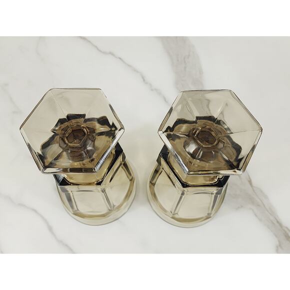 Fostoria Goblet Virginia Smokey Brown 10oz Ice Tea Water Glass Tall 7" Footed x2 - Picture 9 of 12